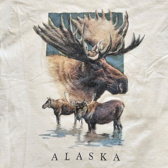 Vtg‎ 90s Alaska Shirt L Moose Fruit Of The Loom Single Stitch Spellout Travel - Picture 4 of 8